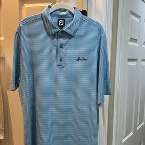 FootJoy Men's Light Blue and White Striped Polo